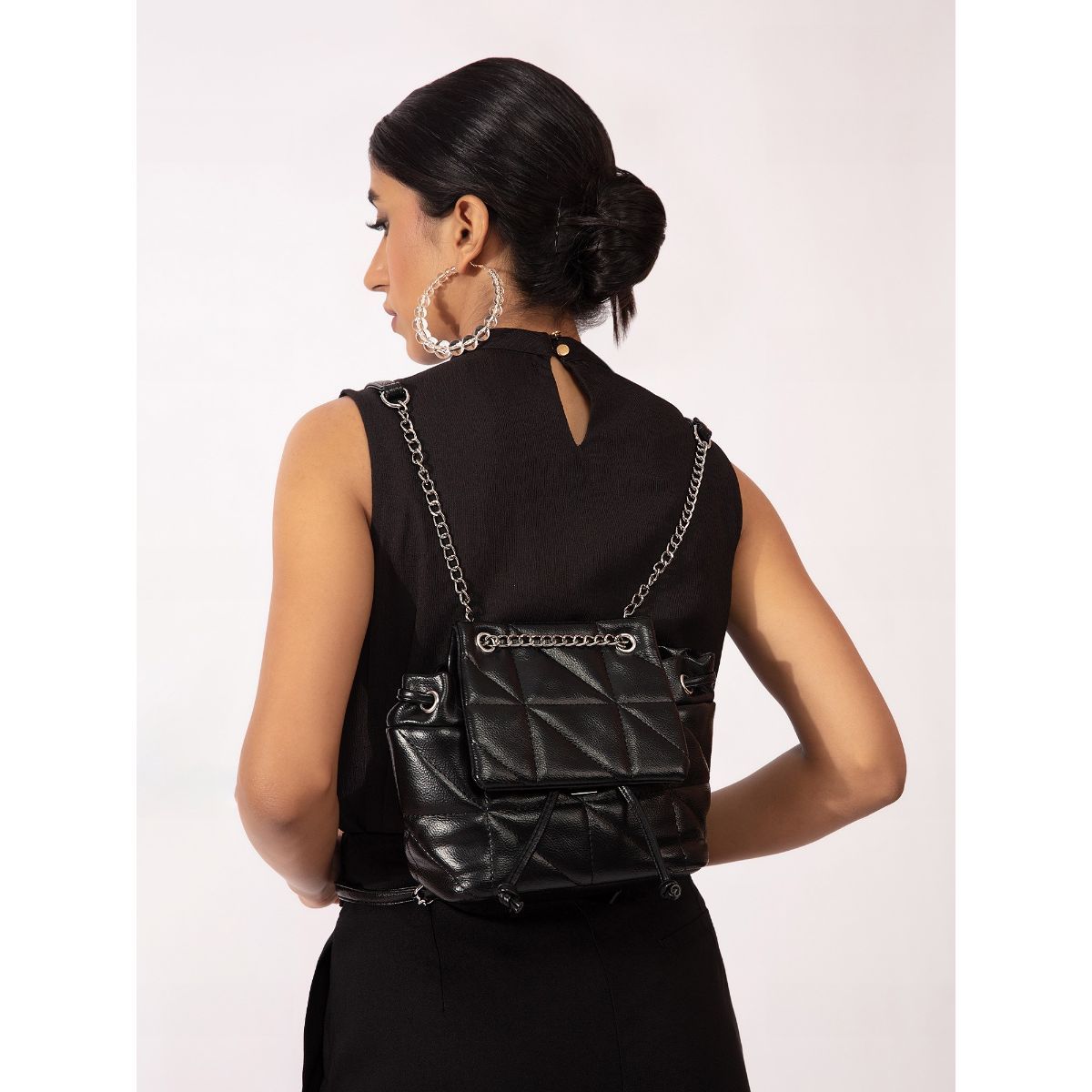 Twenty Dresses by Nykaa Fashion Black Quilted Chain Strap Small Backpack (Black) At Nykaa, Best Beauty Products Online