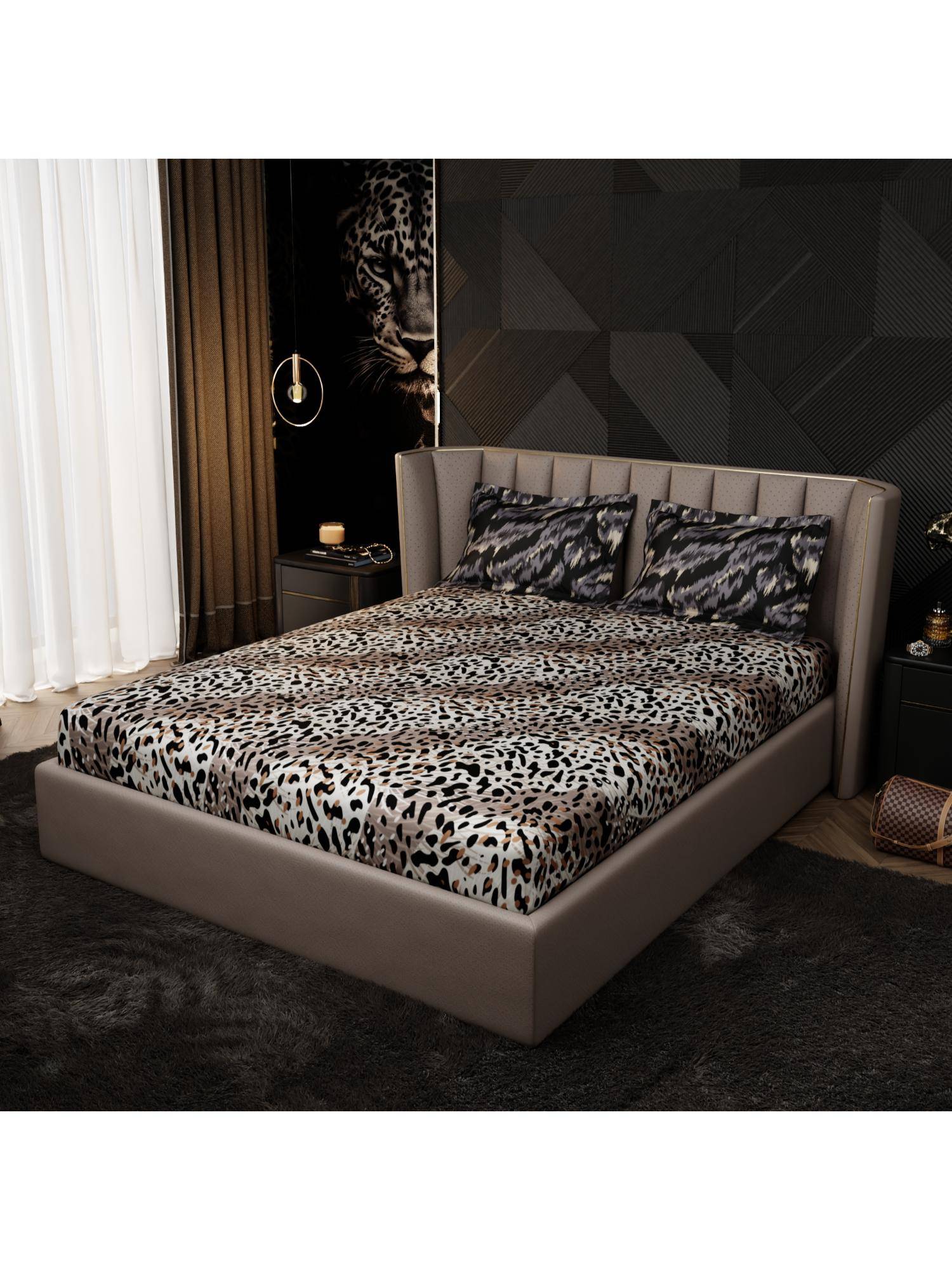 Stoa Paris Untamed Predator Rush Enrich Printed King Fitted Bedsheet With 2 Pillow Covers
