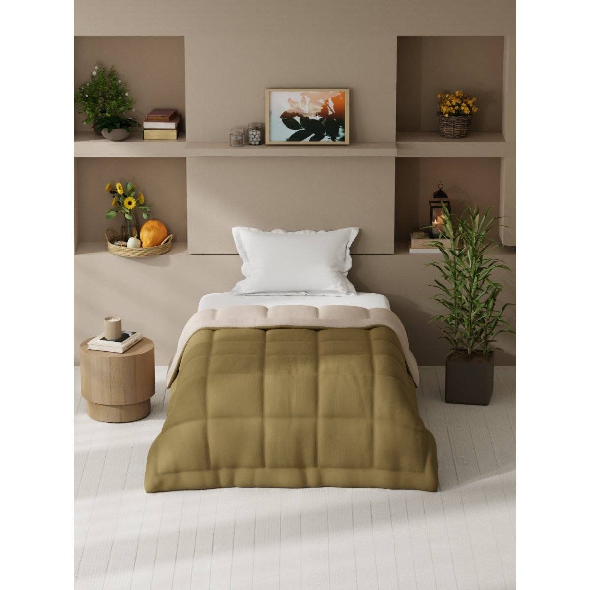 KOPA Reversible Single Bed Comforter (Feather Lite) Olive (Single)