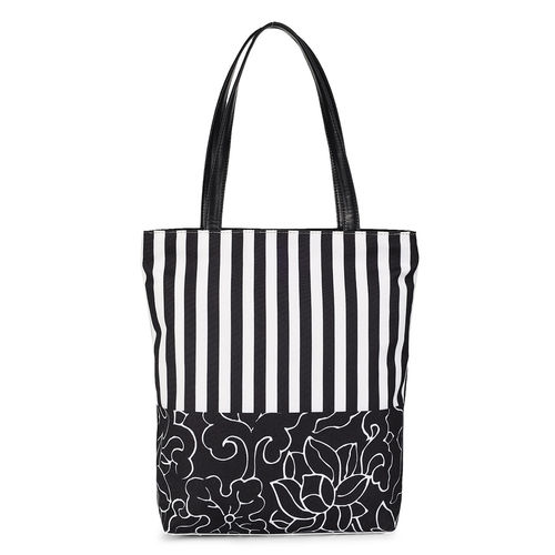 Striped Canvas Tote Bag - Black