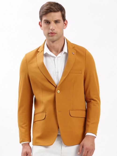 SHOWOFF Mens Notched Lapel Solid Mustard Single-Breasted Blazer