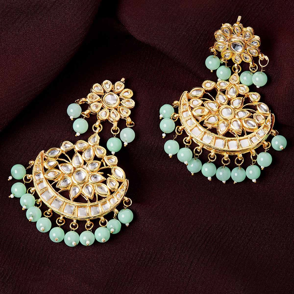 Emerald green earrings Antique gold plated earrings at 1250  Azilaa