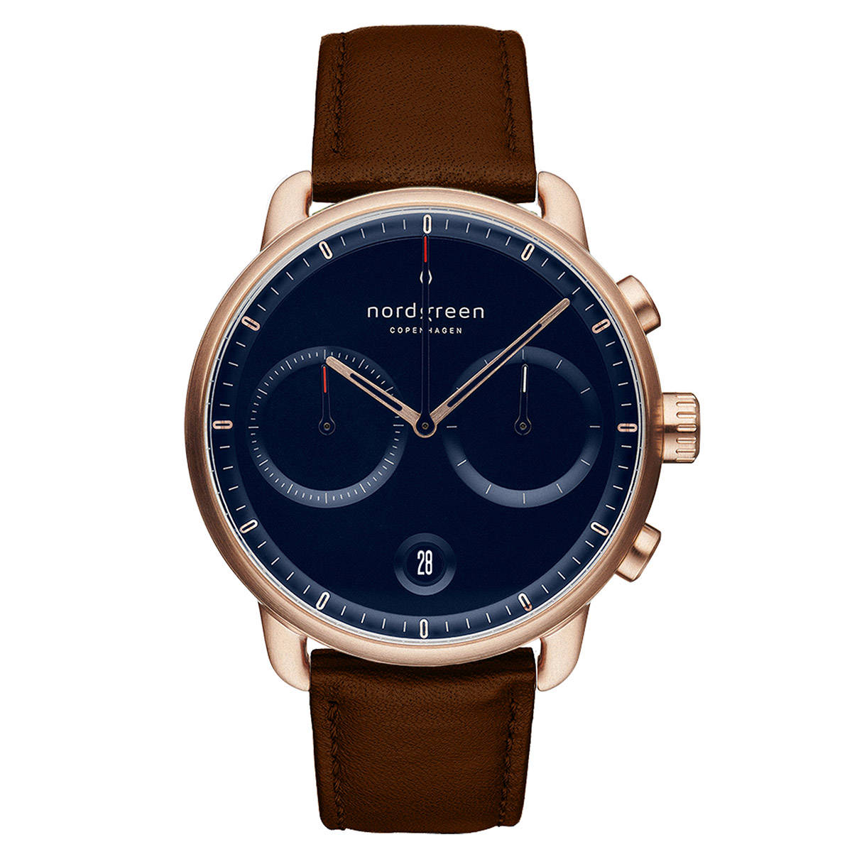 Nordgreen Pioneer Navy Dial With Brown Leather Watch Strap For Men