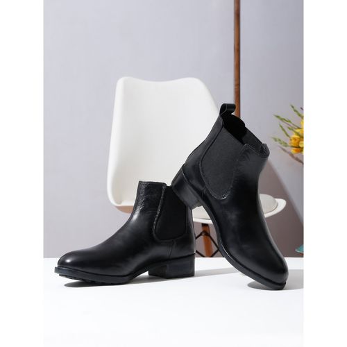Buy Teakwood Women Black Solid Leather Slip-On Blocked Heel