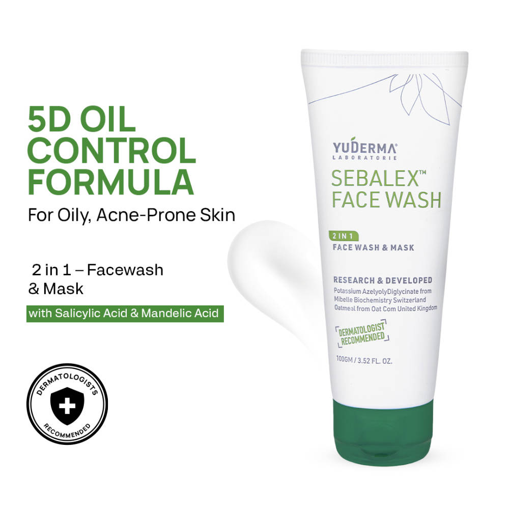 Yuderma Sebalex Face Wash & Mask, 5D Acne Control Cleansing Formula, Best for Oily & Acne-Prone Skin