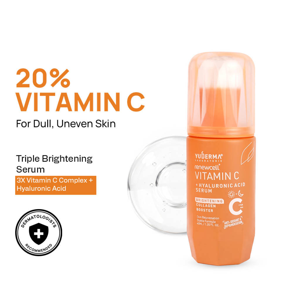 Yuderma 20% Vitamin C + Hyaluronic Acid Brightening Serum, Collagen Boosting Formula