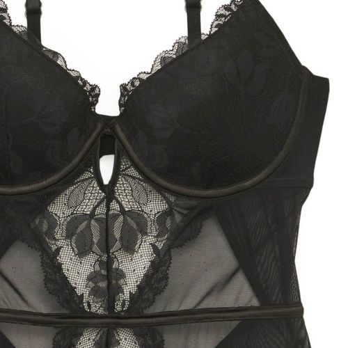 Lace and Mesh Push-up Teddy - Black
