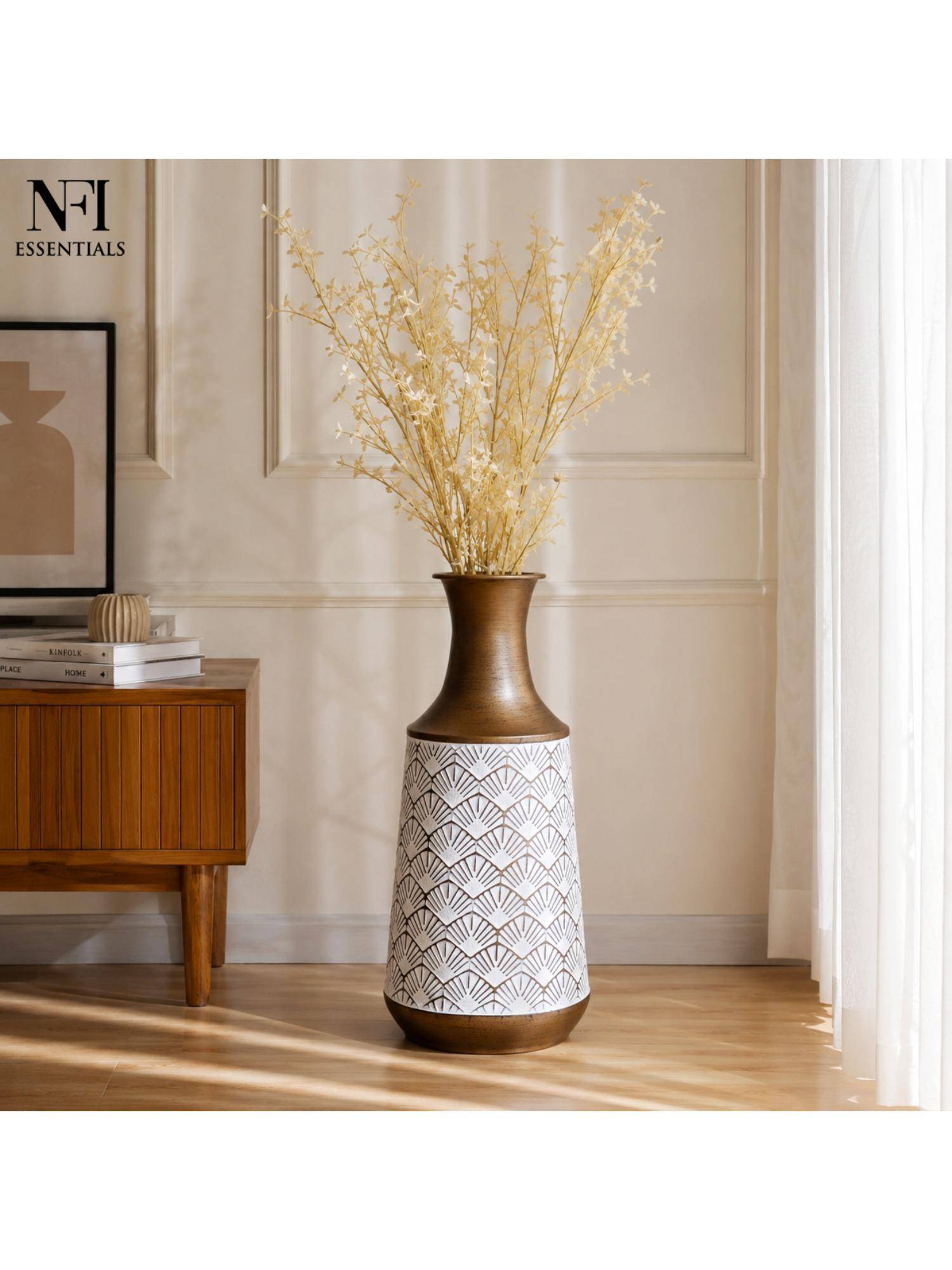 NFI Essentials Metal Flower Vase For Living Room & Office Home Decor