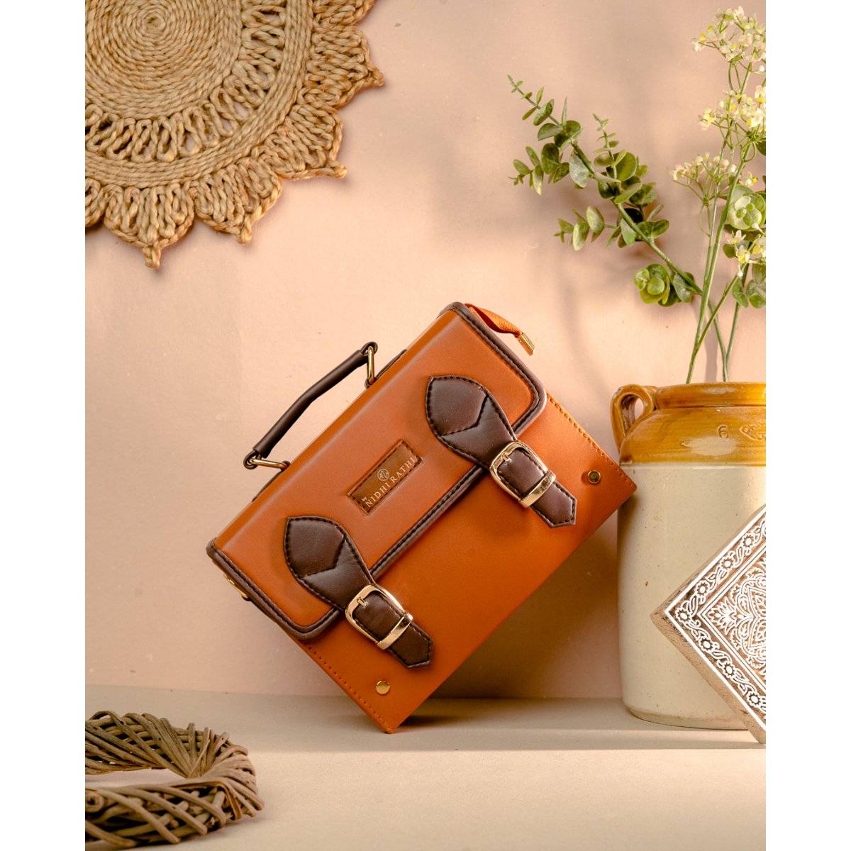 NR BY NIDHI RATHI Tan Solid Casual Handheld Bag