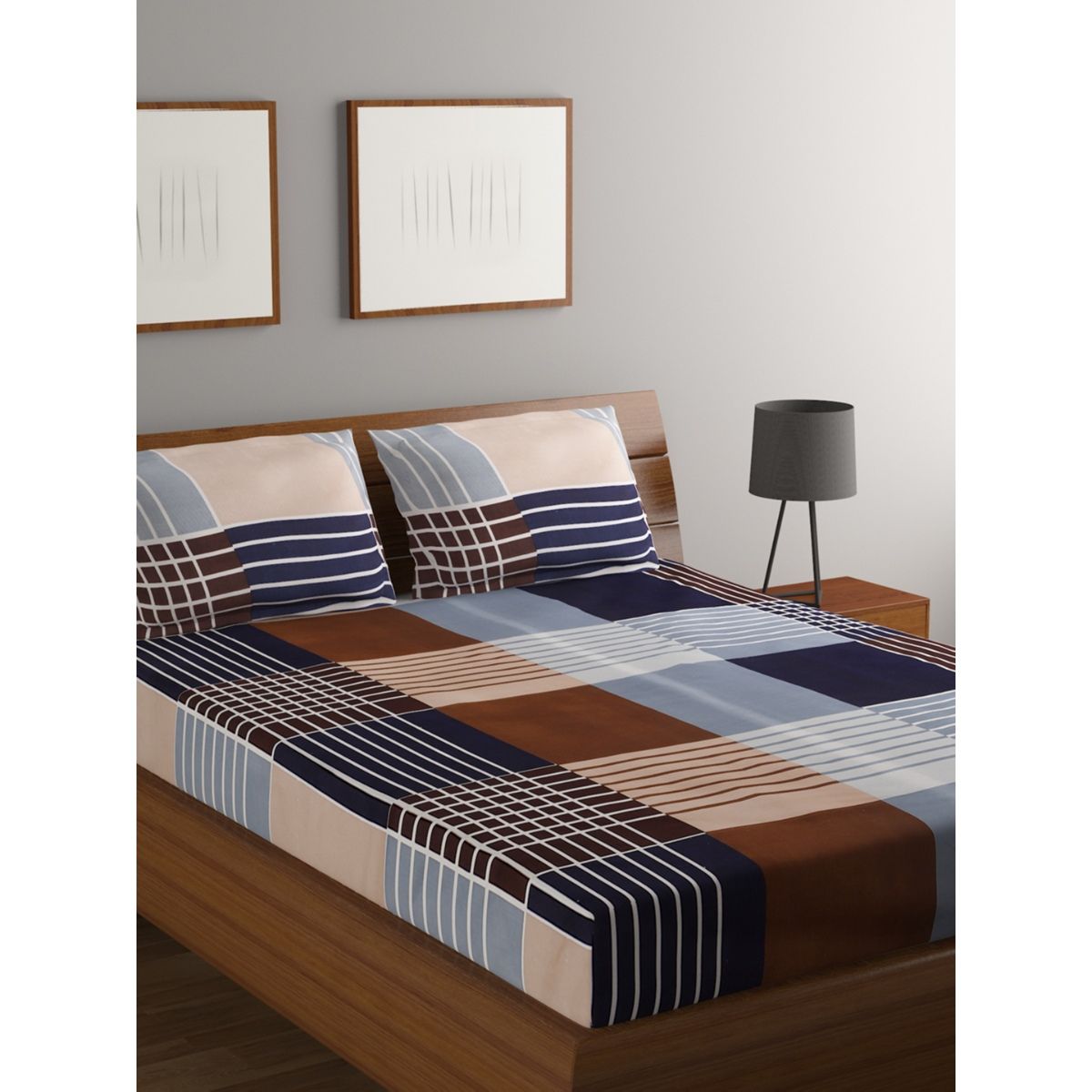 Buy Bombay Dyeing 110 GSM Microfiber Blue Double Bedsheet with 2 Pillow ...