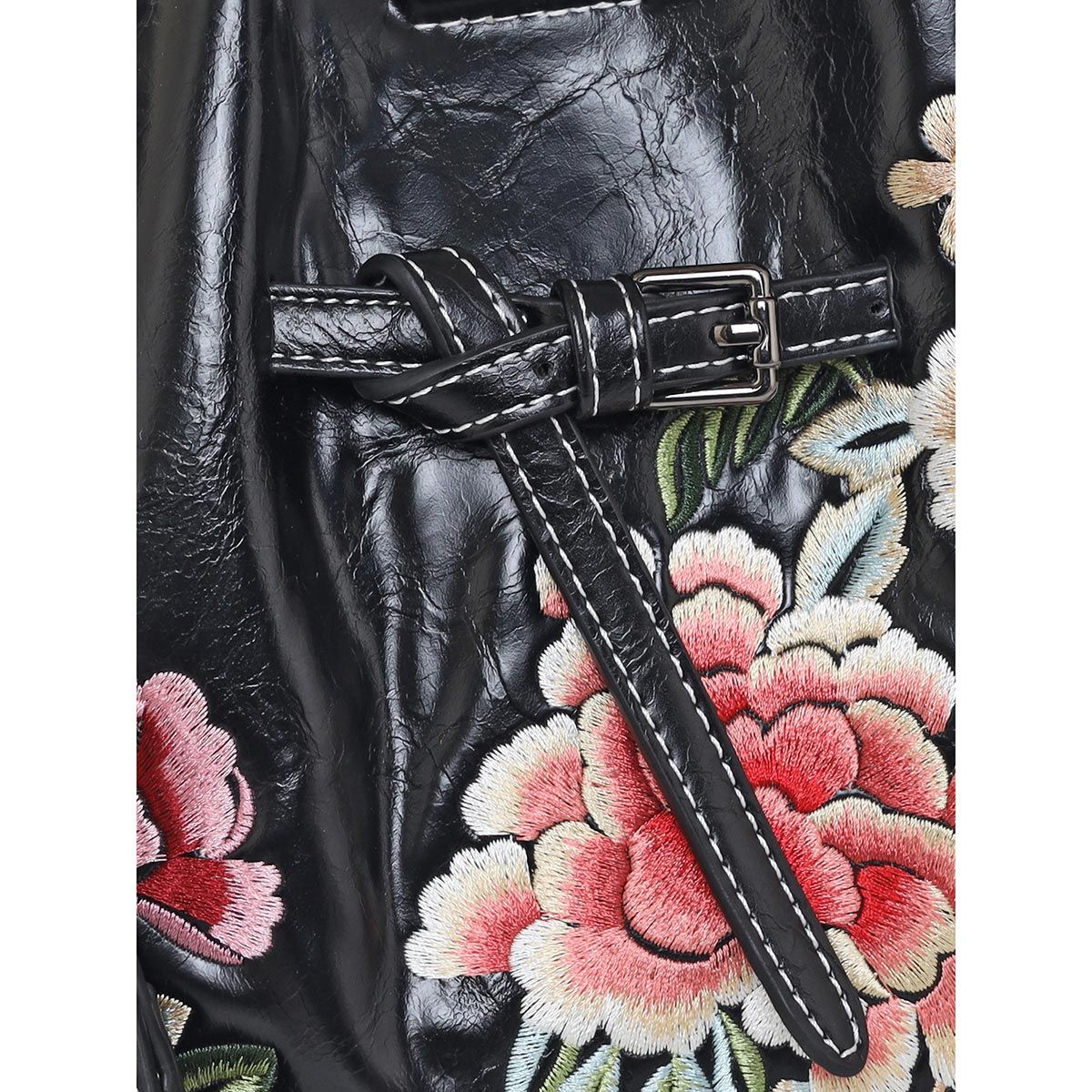 Buy ESBEDA Black Color Embroidered Pattern Wooden Handle Handbag