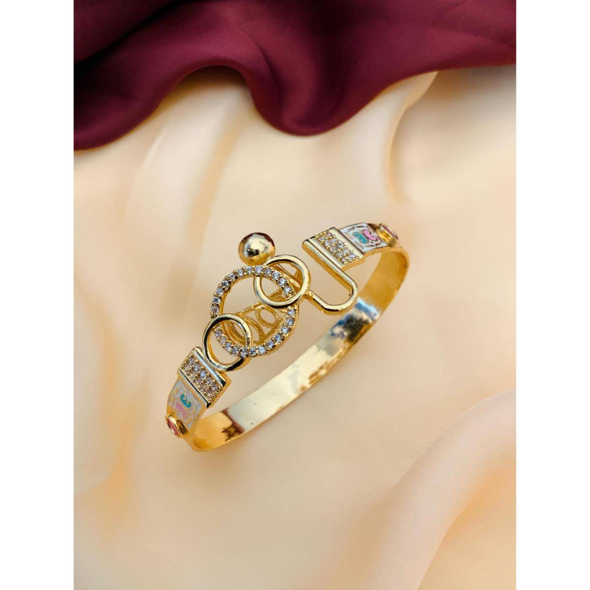 Abdesigns Gold Plated Meenakari American Diamond Statement Bracelet