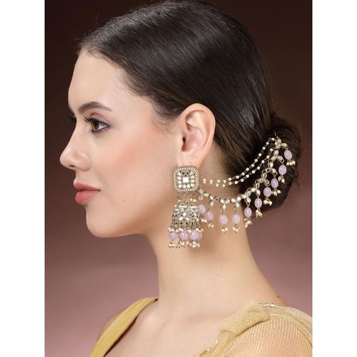 ZENEME Traditional Gold Plated Polki and Pearl Bahubali Jhumki Jhumka  Earrings Jewellery