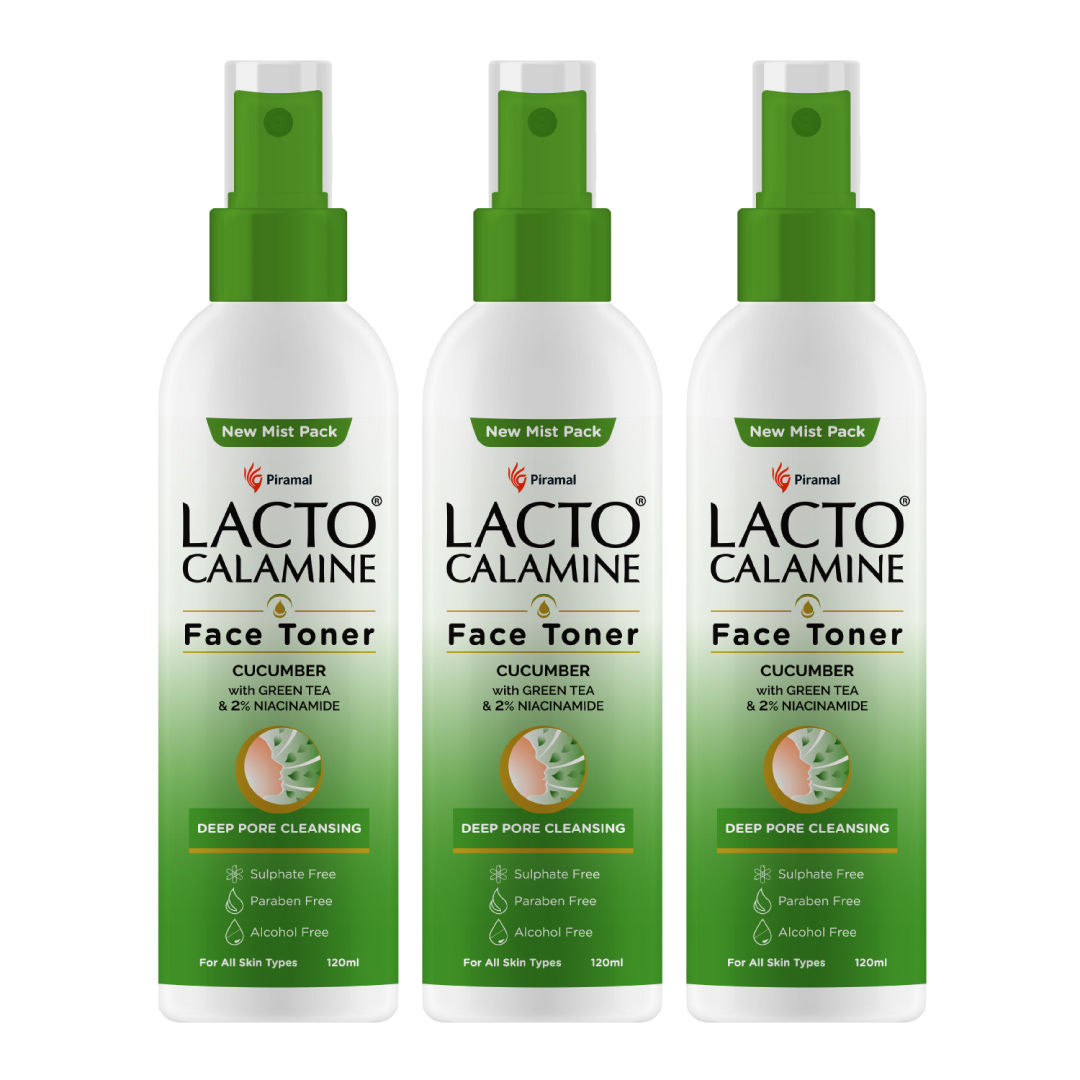 Lacto Calamine Cucumber Face Toner with Green Tea, Niacinamide for Cool & Hydrated Skin - Pack of 3