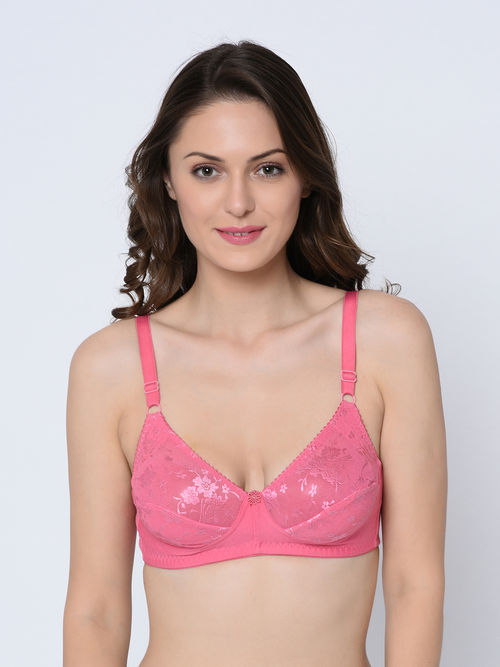 Buy Da Intimo Pink Self-Design Non-Padded Plus Size Bra (42C) Online