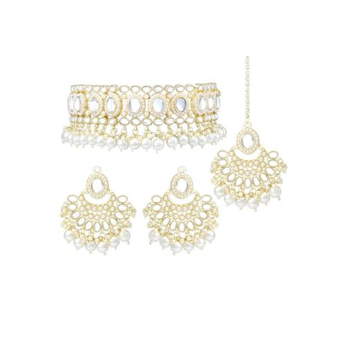 Buy I Jewels Gold Plated White Traditional Mirror Choker Necklace