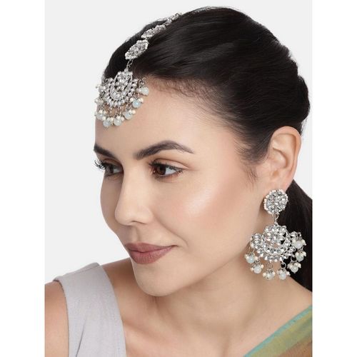 Buy I Jewels Rhodium Plated Traditional Kundan Pearl Earrings