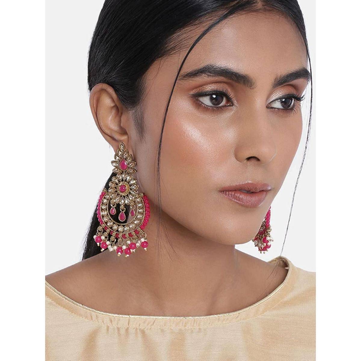 I Jewels Gold Plated Traditional Chandbali Earrings