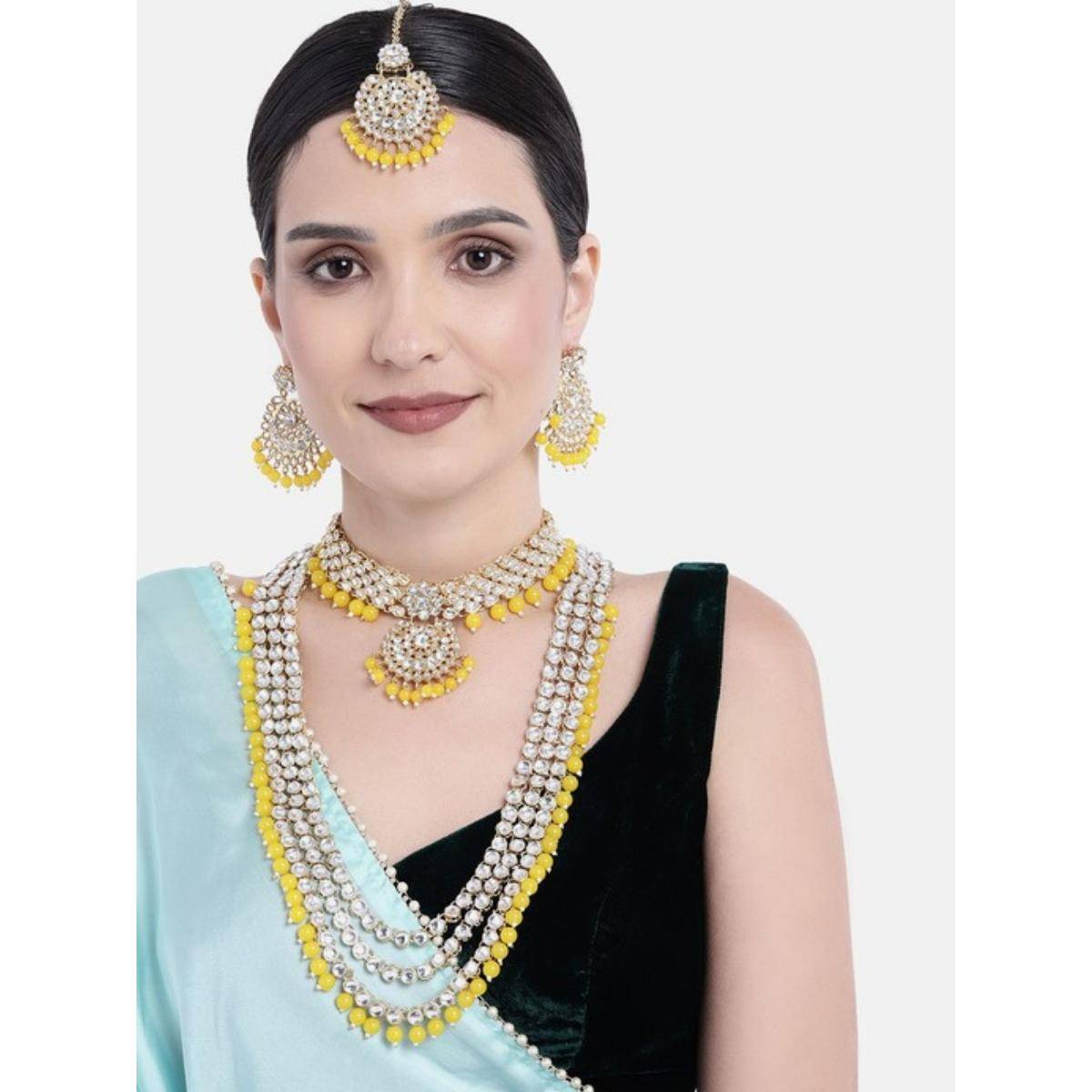 I Jewels Traditional Gold Plated Kundan & Pearl Bridal Choker Necklace Jewellery Set