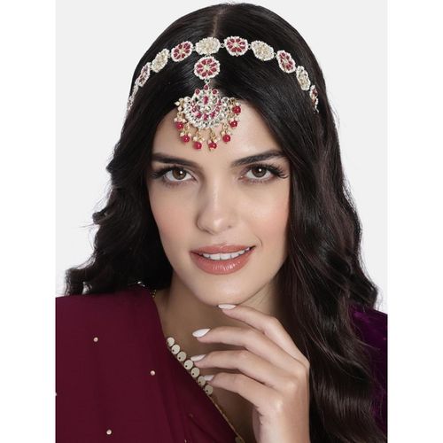 I Jewels Gold Plated Traditional Floral Kundan Pearl Sheeshphool Matha  Patti Sheeshpatti