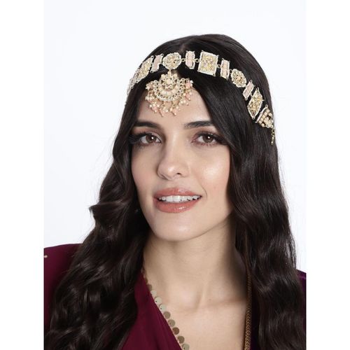 I Jewels Gold Plated Metal Traditional Floral Kundan Pearl Sheeshphool  Sheeshpatti