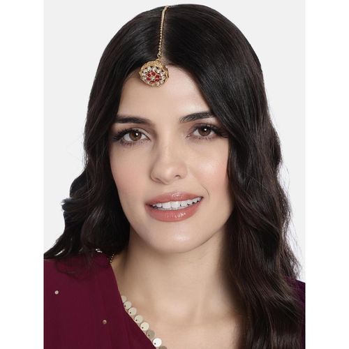 I Jewels Gold Plated Rajputi Kundan Pearl Borla Matha Patti Maang Tikka