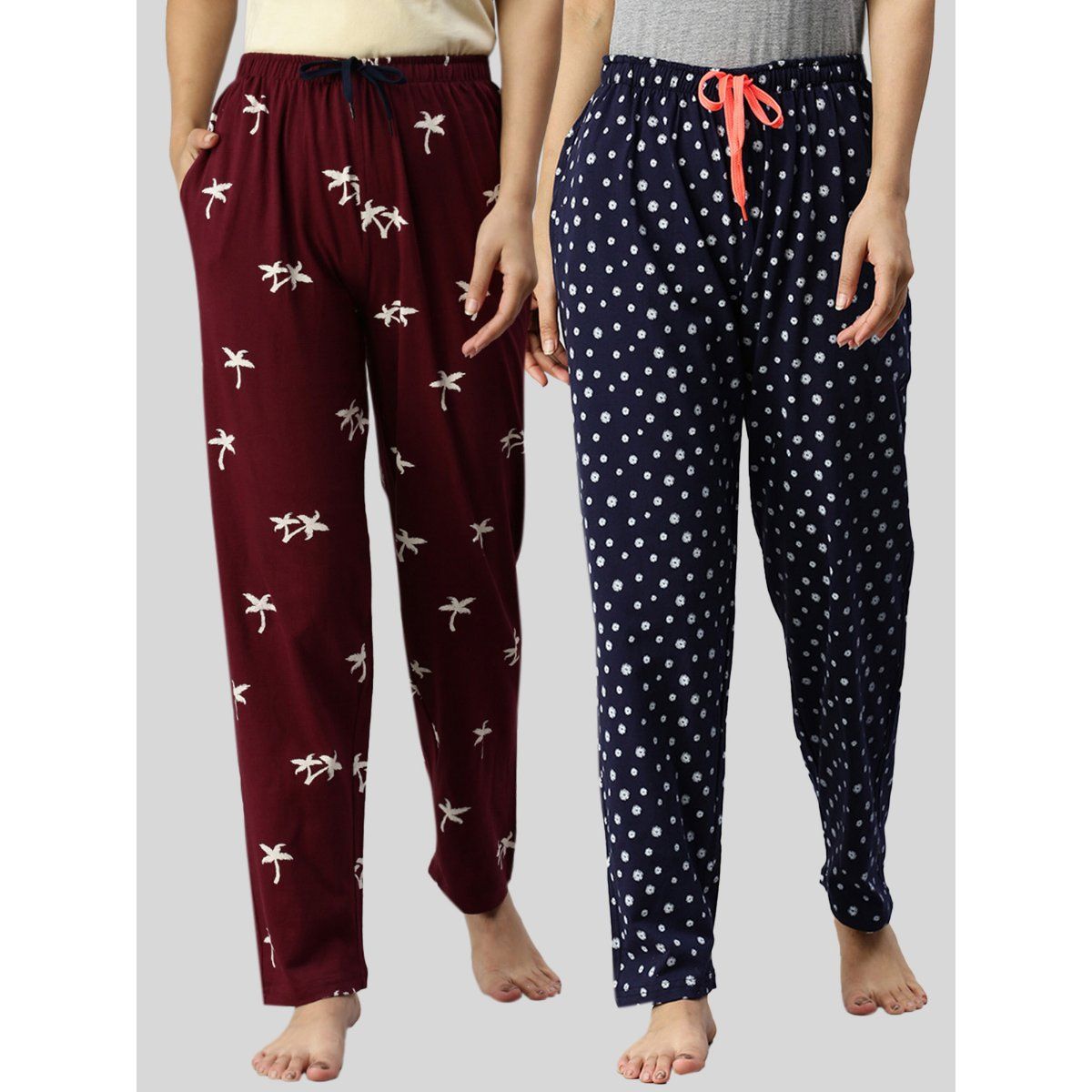 Kryptic Women Maroon And Navy Printed Pure Cotton Lounge Pants Pack Of 2 Buy Kryptic Women 0006