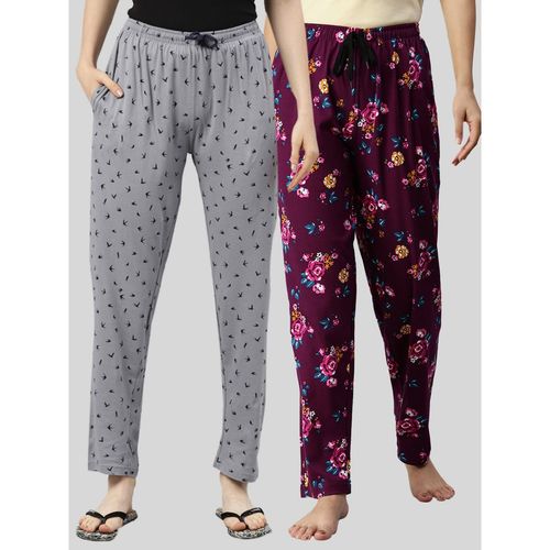 Buy Kryptic Women Printed Pure Cotton Lounge Pants (Pack of 2) online