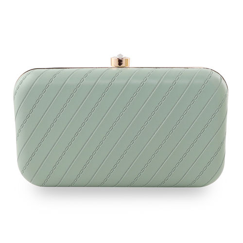 Buy Esbeda Pista Green Color Line Texture Box Clutch For Women Online