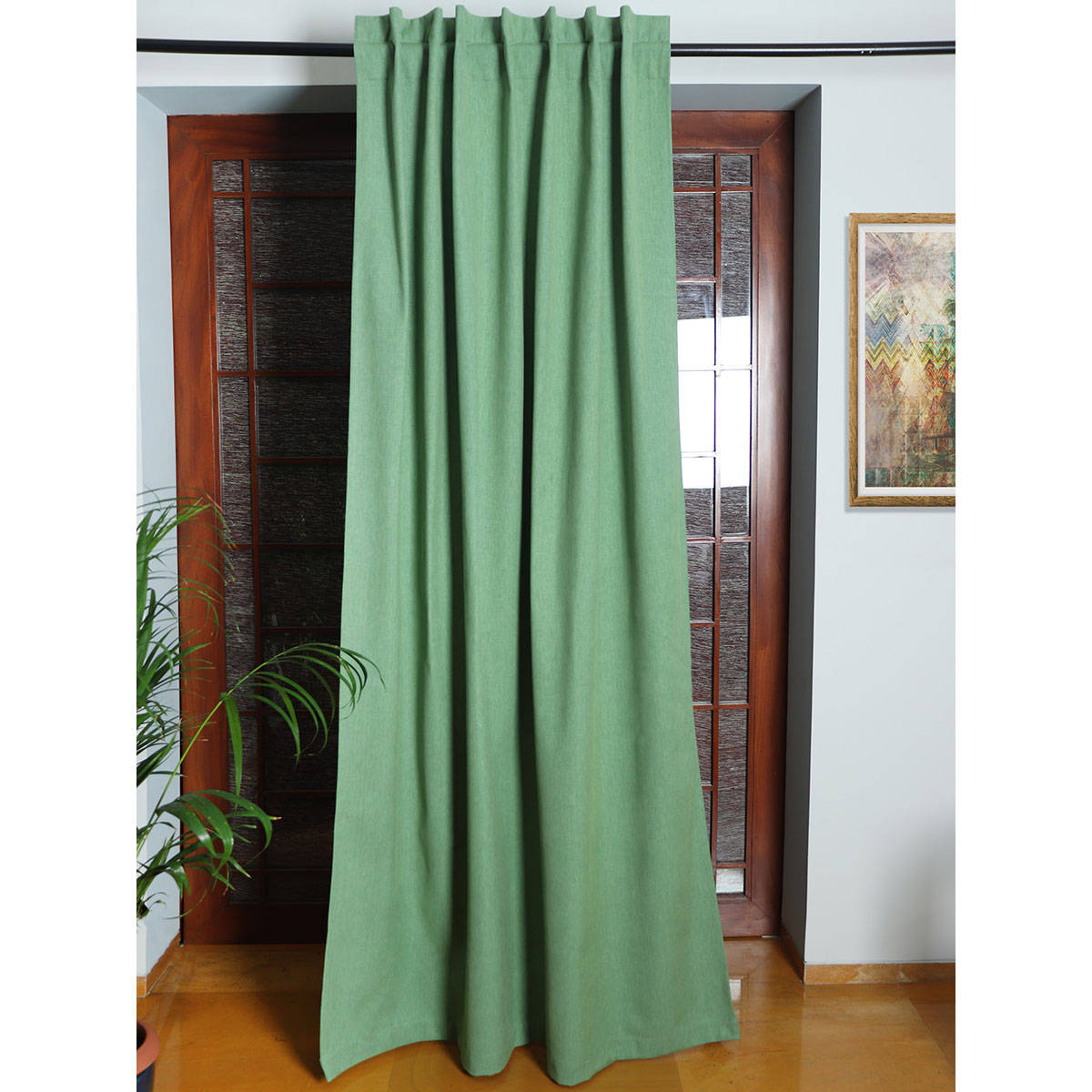 Zeba World Door Curtain Cotton Solid Green - 52 X 84 (Hidden Loop) (7Ft)