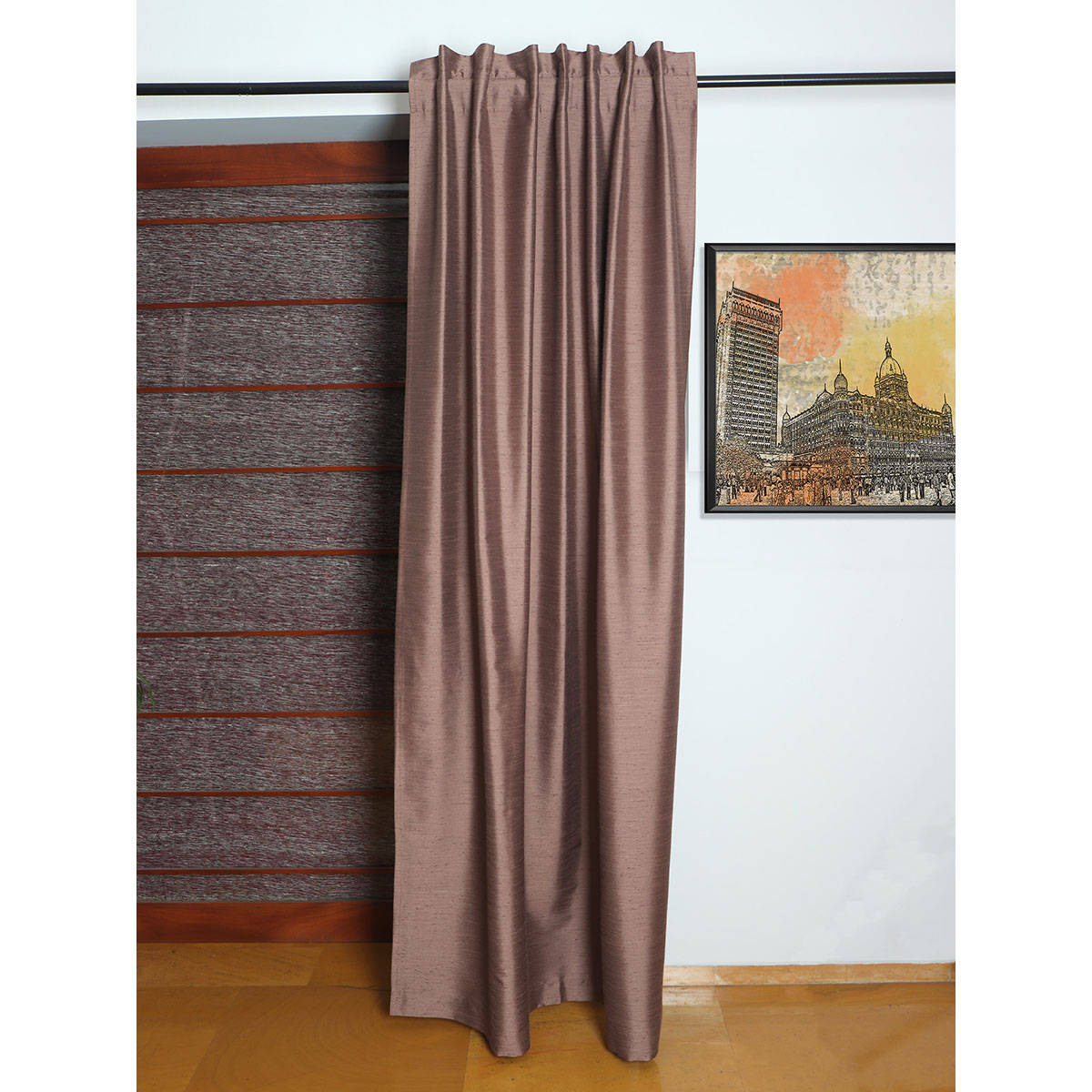 Zeba World Door Curtain Cotton Blend Solid Brown - 52 X 84 (Hidden Loop) (7Ft)
