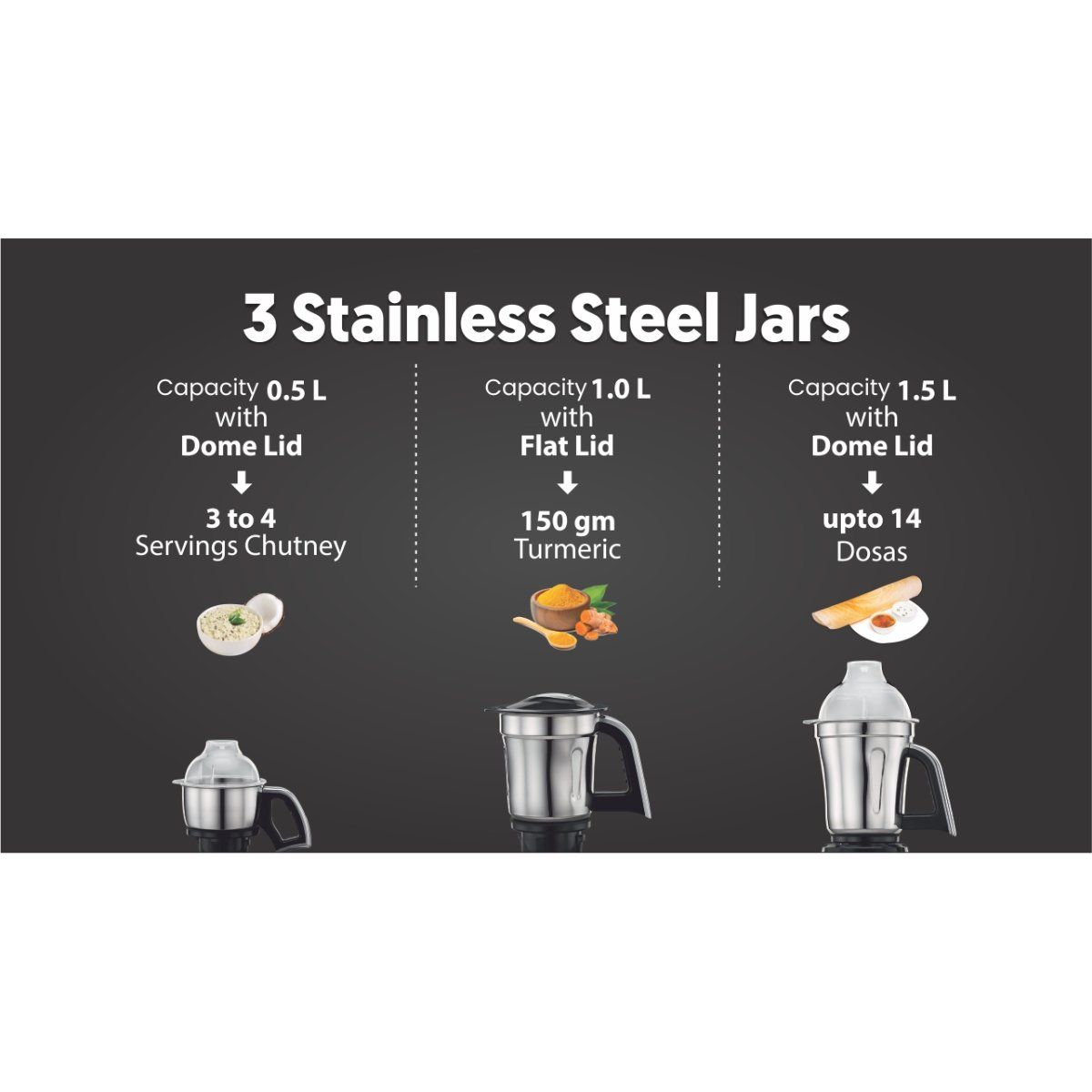 Buy Preethi Steele Max Mixer Grinder, 750 Watt, Silver, Black, 3 Jars