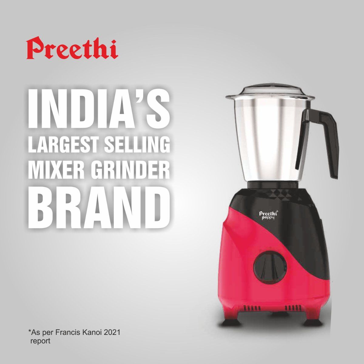 Buy Preethi Peppy Mg245 Mixer Grinder, 750 Watt, Black & Red, 3 Jars
