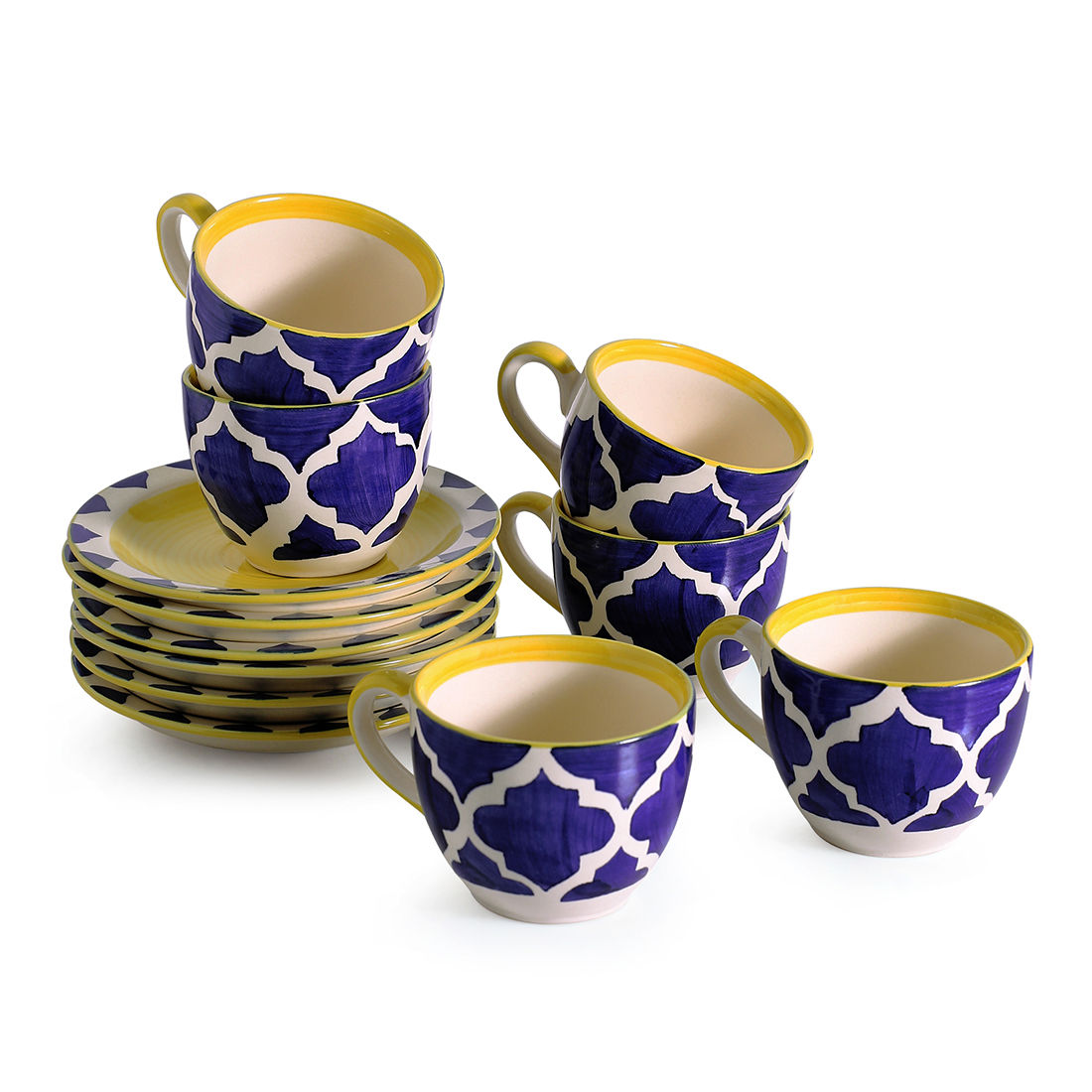 ExclusiveLane 'A Mediterranean HighTea' Handpainted Cup & Saucer In