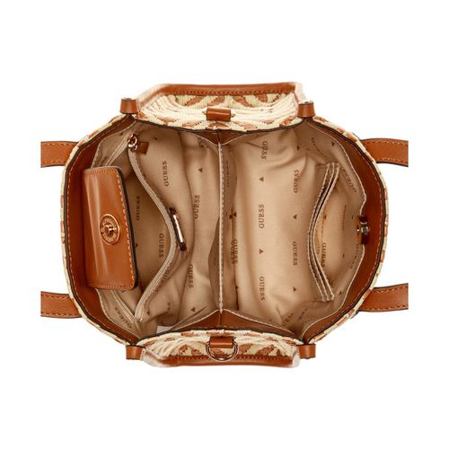 Guess Women'S Self Design Brown Polyester Silvana Tote Bag
