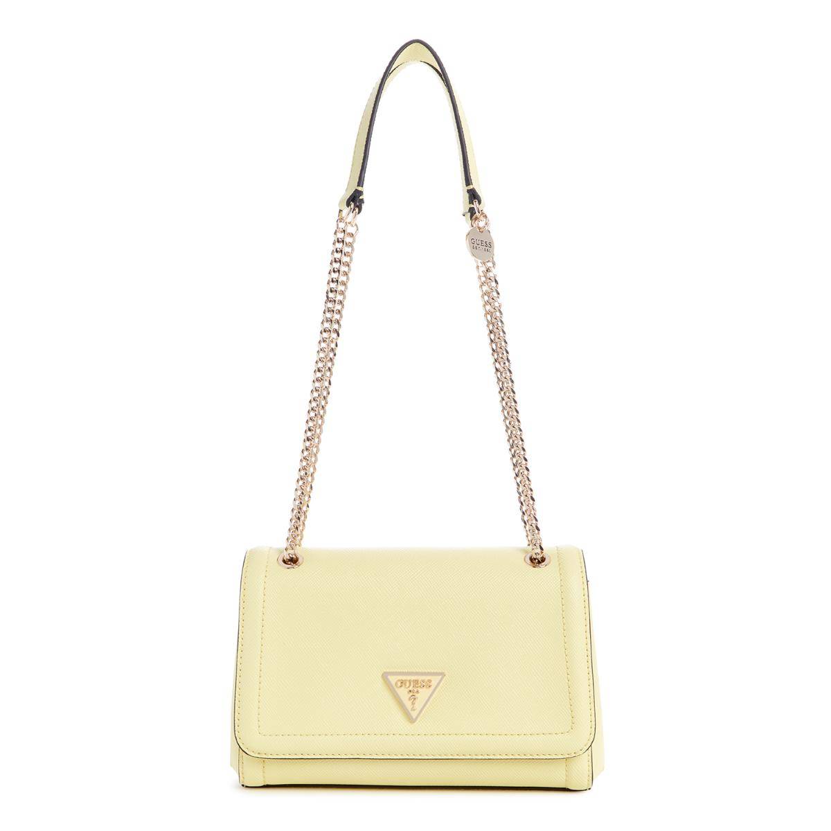 Guess Women'S Solid Yellow Polyurethane Noelle Convertible Crossbody Bag