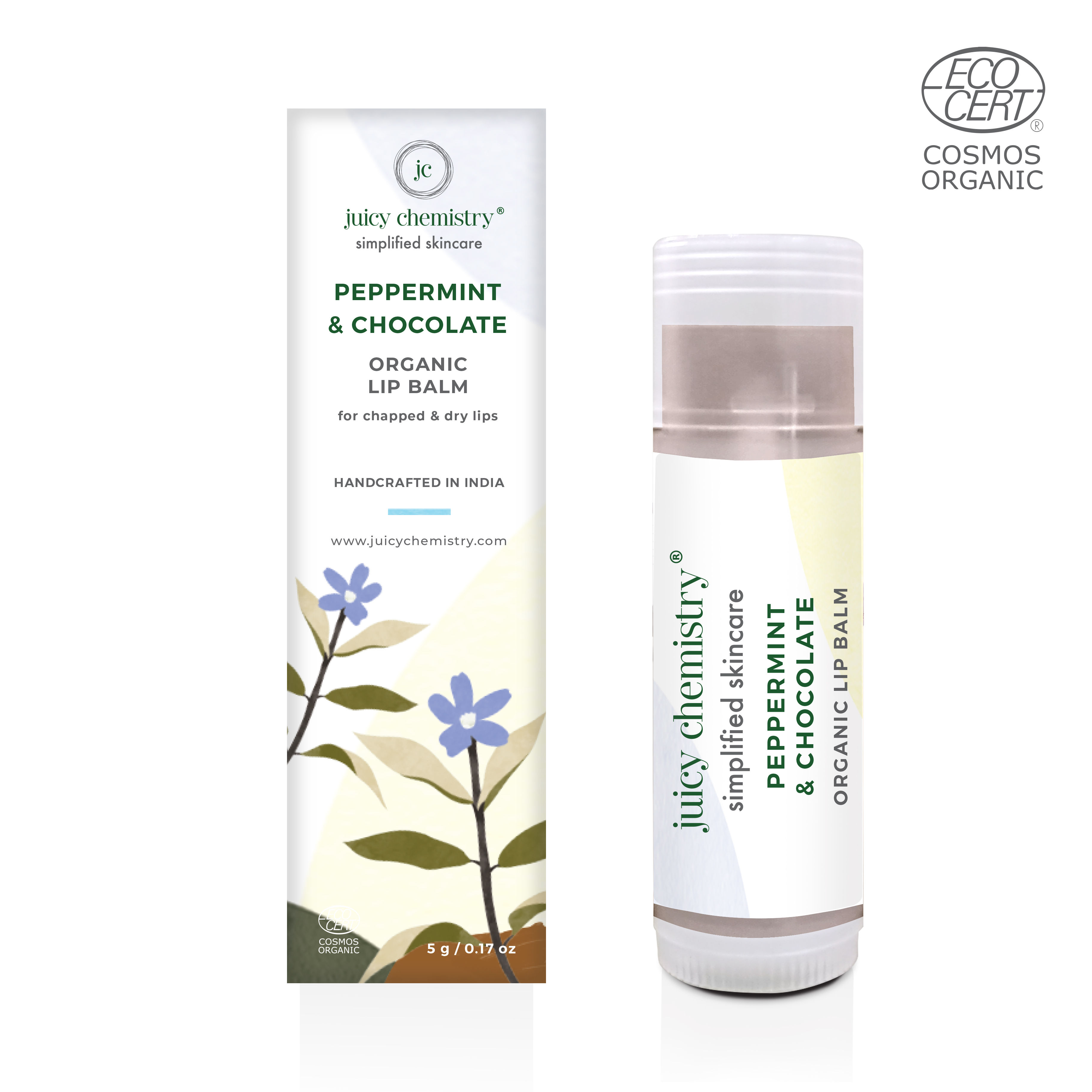 Juicy Chemistry Peppermint & Chocolate Organic Lip Balm For Chapped