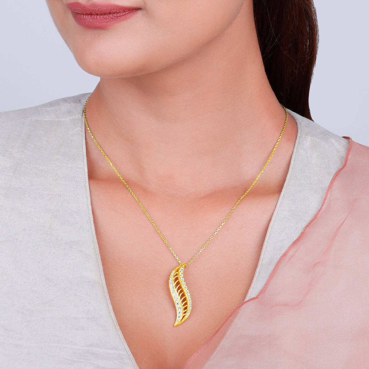 GIVA 925 Silver Golden Wavelet Pendant with Link Chain