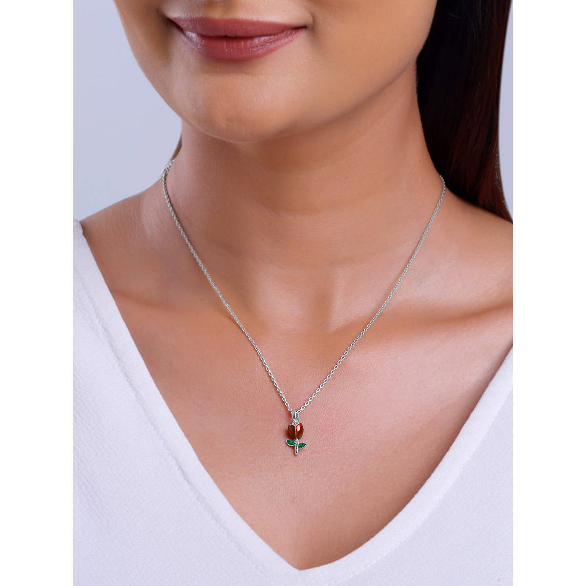 GIVA 925 Silver Red Roses Pendant with Link Chain