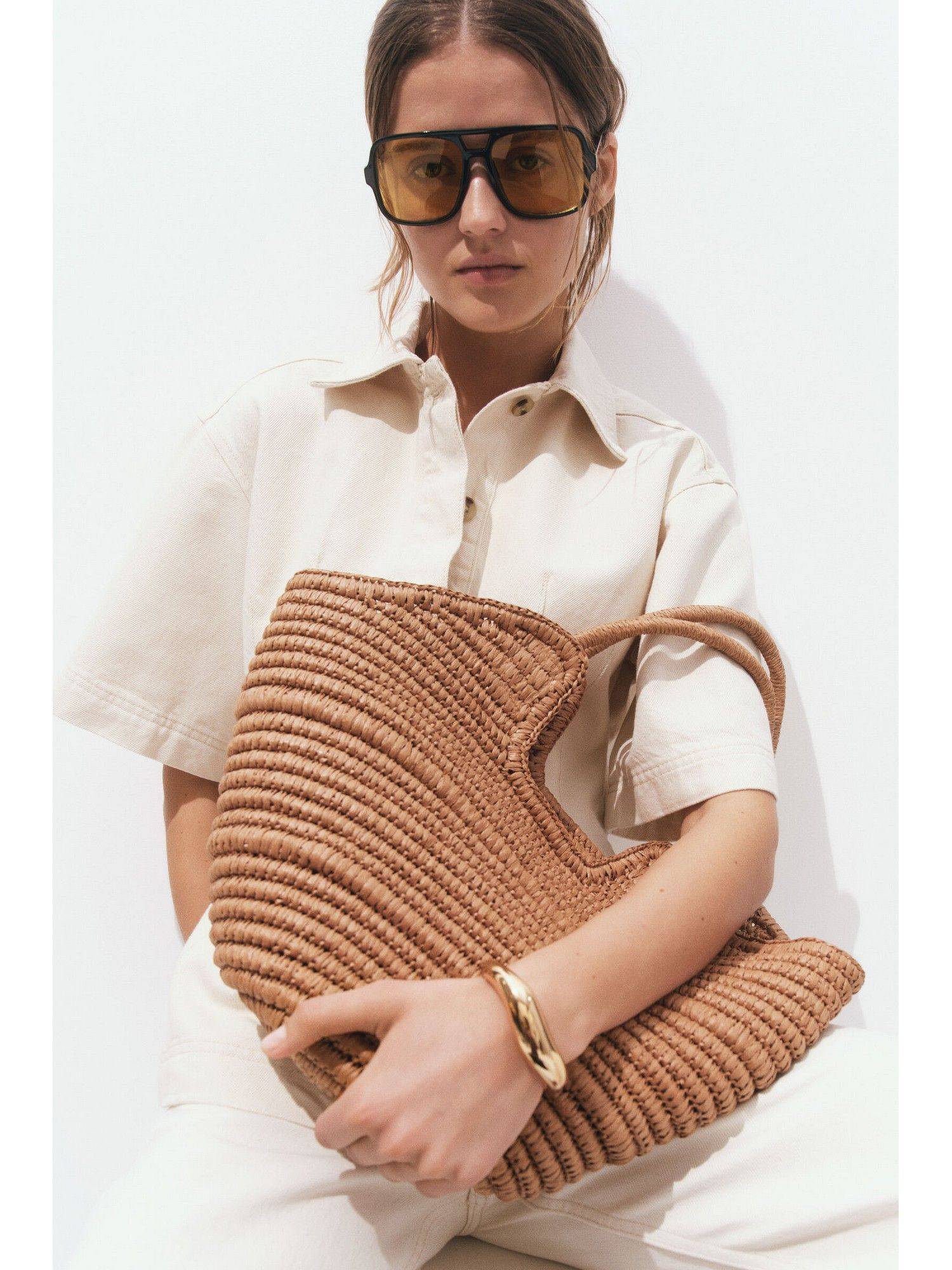 H&M Women Beige Straw shopper Tote