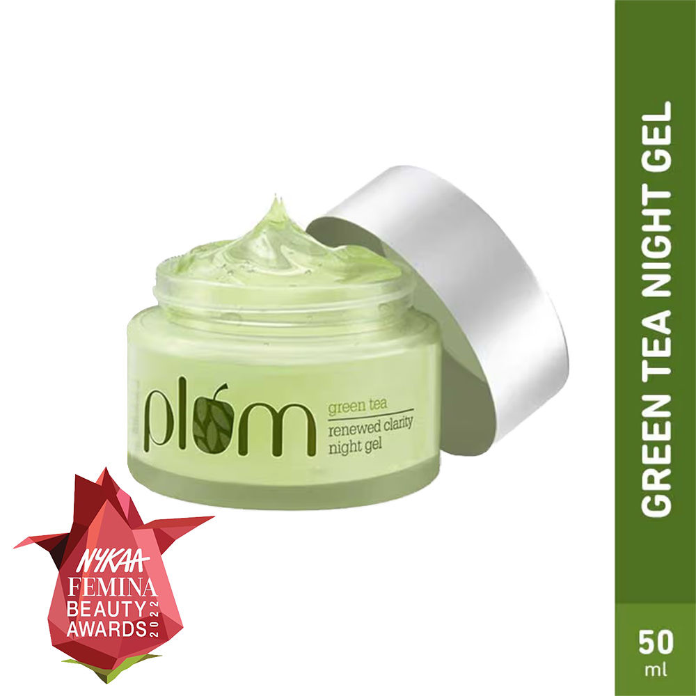 Plum Green Tea Night Gel Cream With Glycolic Acid - Fights Acne For Clear, Oil-Free, Youthful Skin