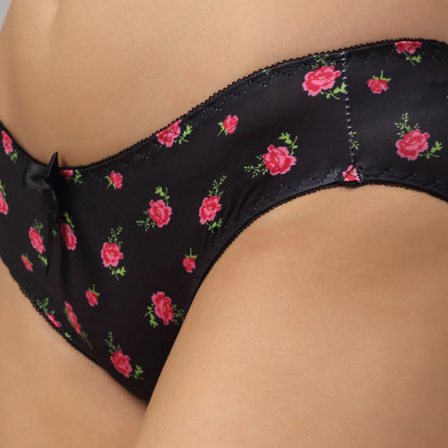 Buy PrettyCat Black Floral Polycotton Bra & Panty Set For Women