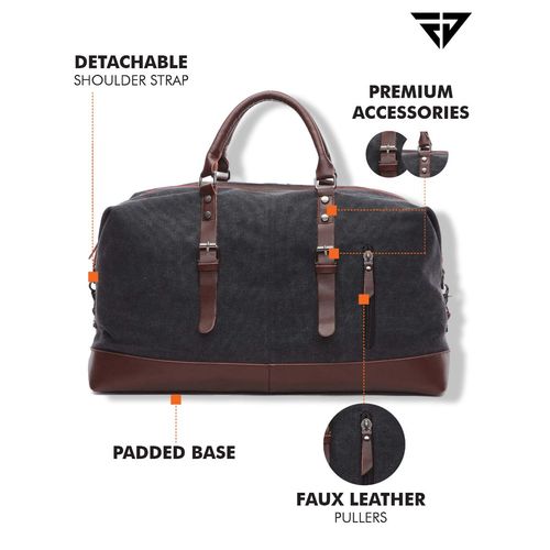 Fur Jaden Small Leather Duffel FUR JADEN Black Canvas 40L