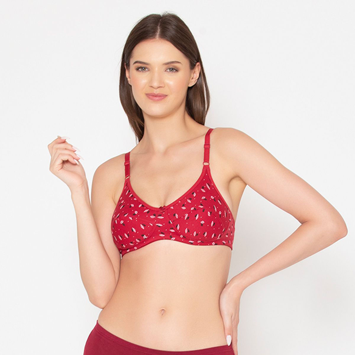 Buy Groversons Paris Beauty Printed Full Coverage T-Shirt Bra-Red online
