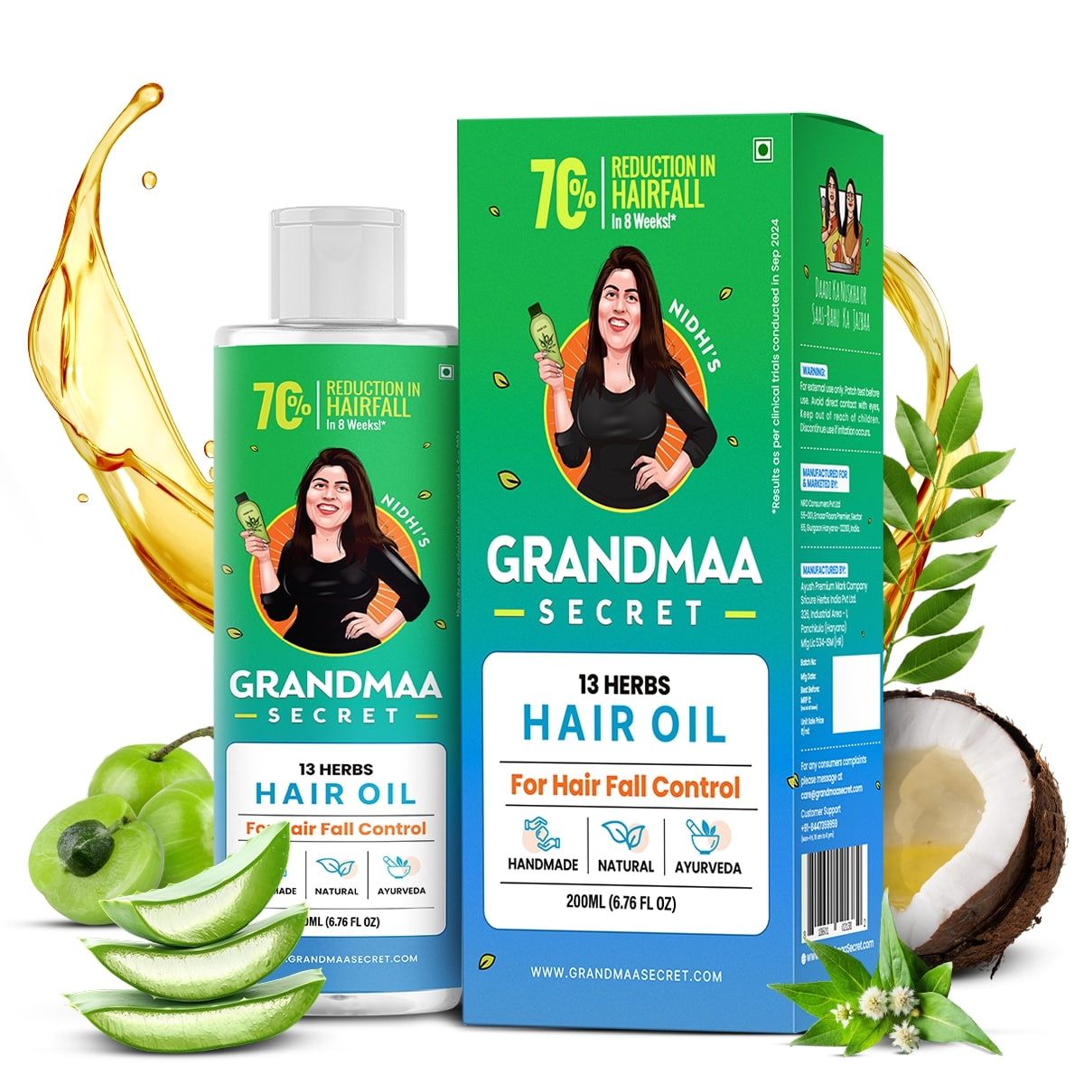 Nidhi's Grandmaa Secret 13 Herbs Hair Oil for Hair Fall Control, 100% Natural & Hand Made