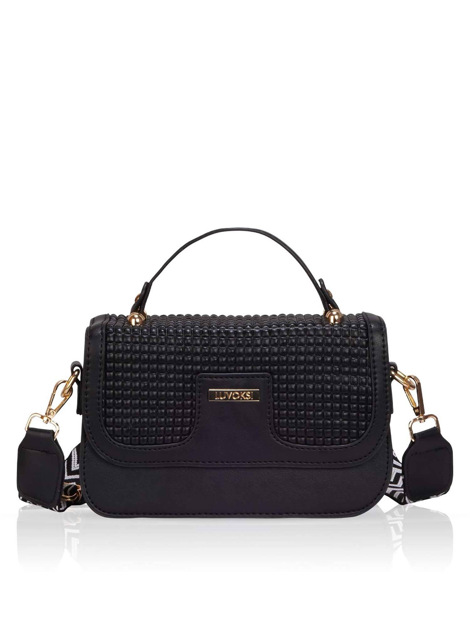 LUVOKSI Black Textured Polyurethane Slingbag with Detachable Strap