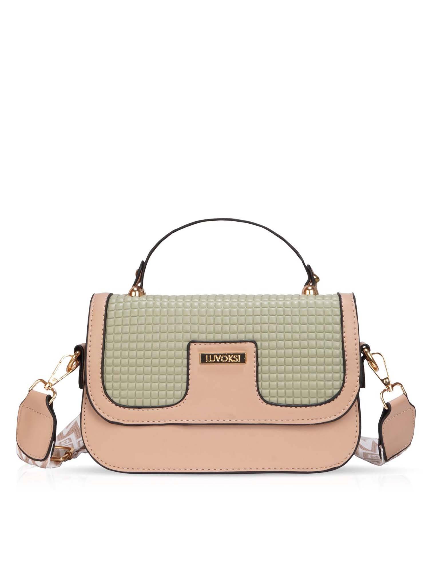 LUVOKSI Beige Textured Polyurethane Slingbag with Detachable Strap