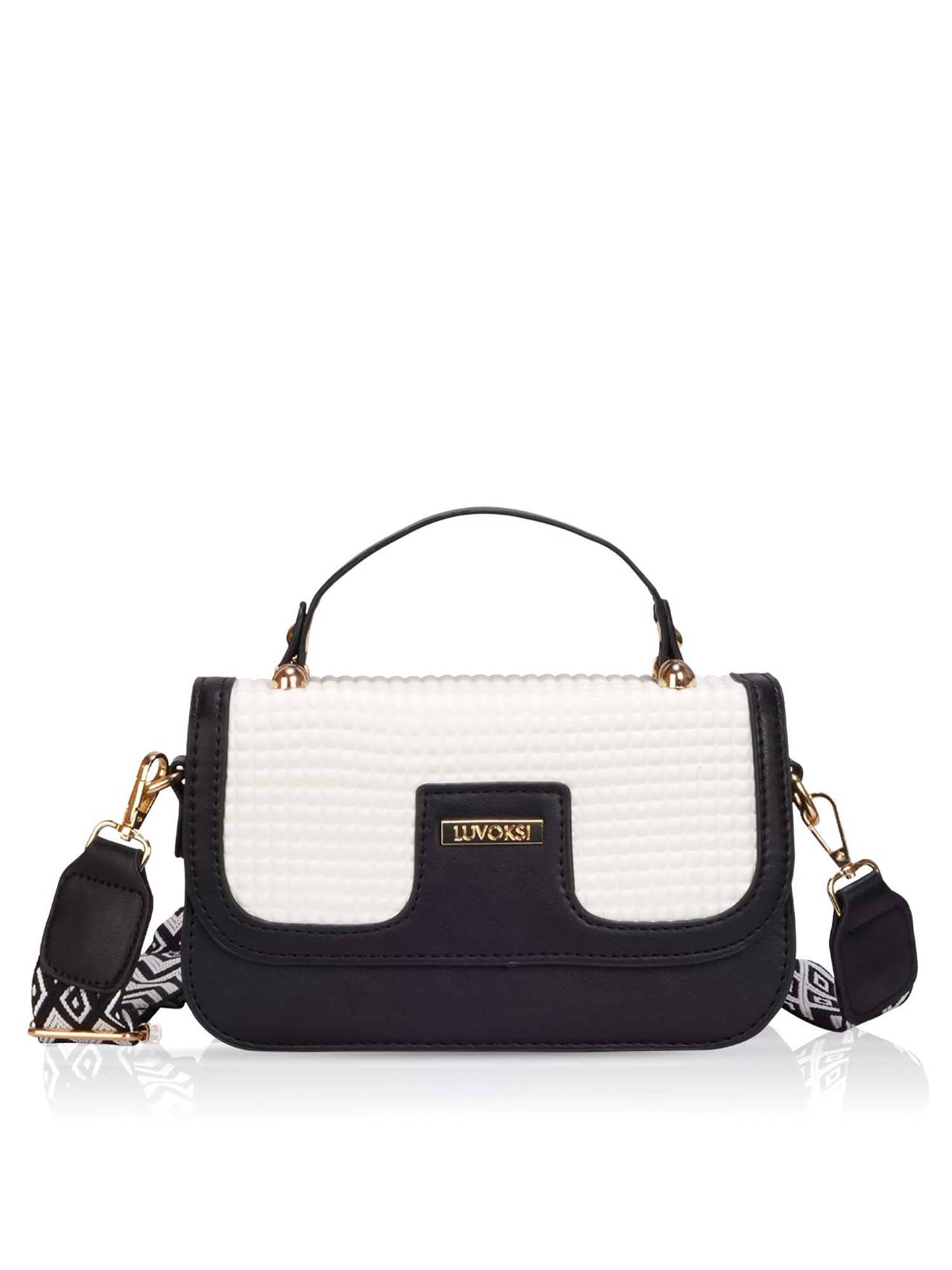 LUVOKSI Black Textured Polyurethane Slingbag with Detachable Strap
