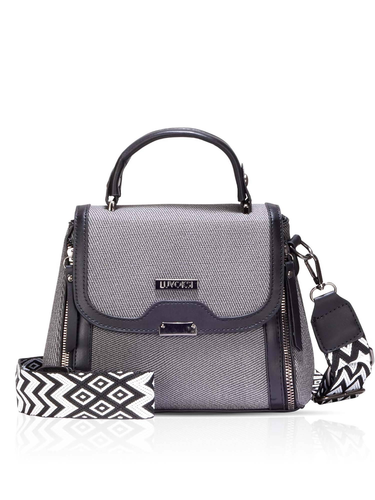 LUVOKSI Black Textured Polyurethane Slingbag with Detachable Strap
