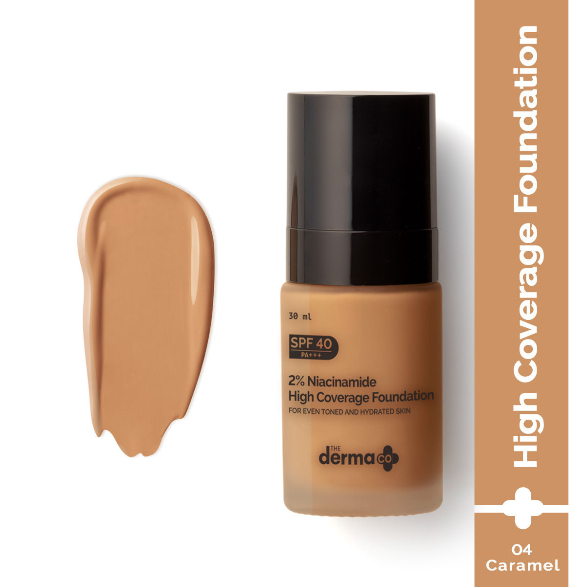 The Derma Co 2% Niacinamide High Coverage Foundation With 1% HA Complex & SPF 40 PA+++ - 04 Caramel